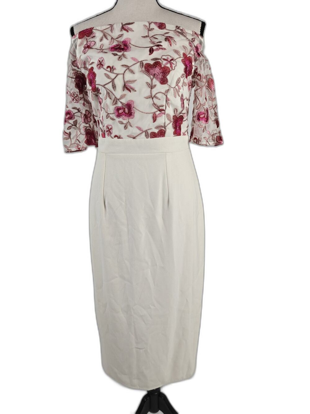 Women’s Little Mistress Off Shoulder Floral Embroidered Maxi Dress Ivory Pink